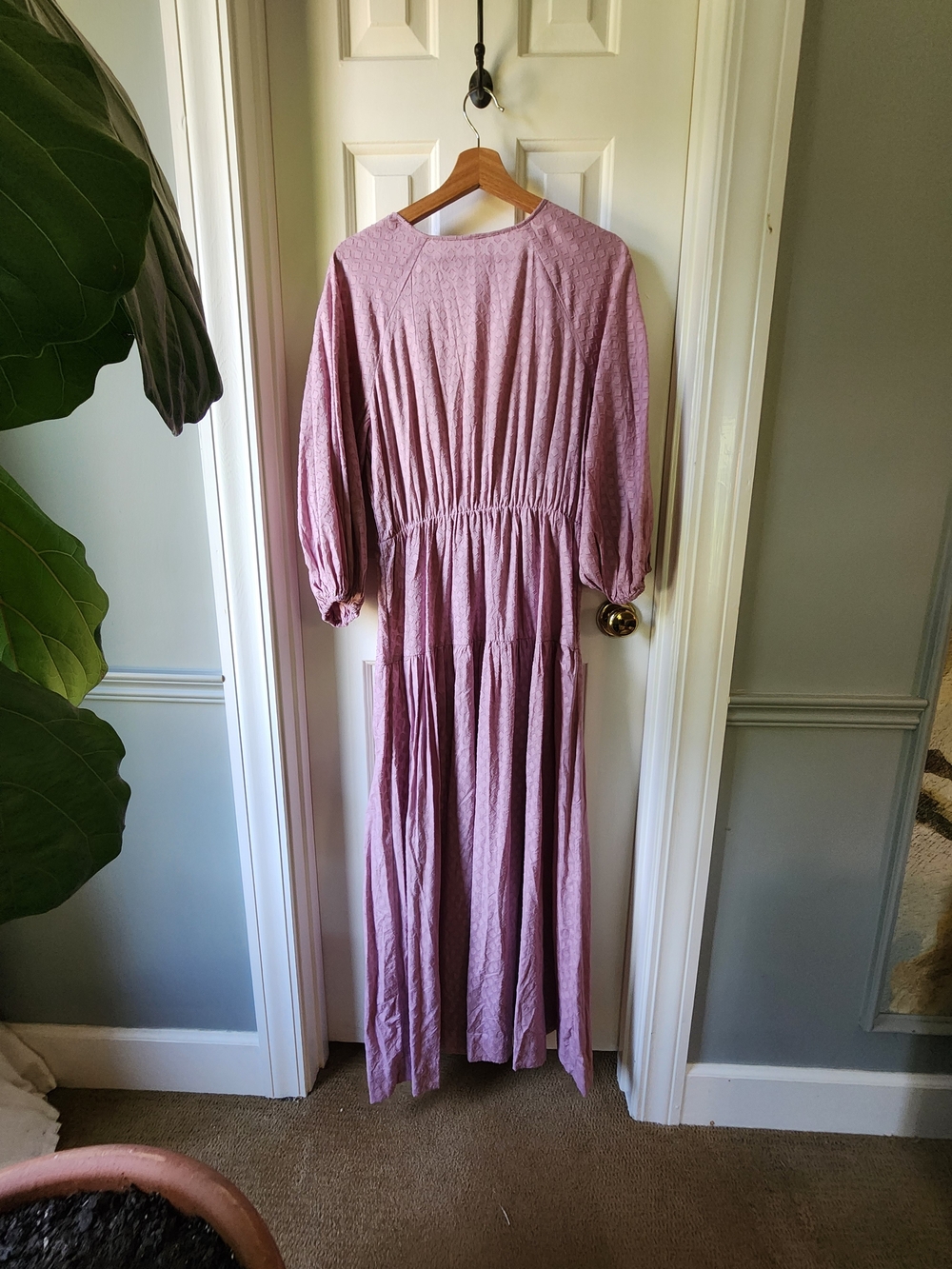 Free People Like Air Mauve Wrap Midi Dress with Puff Sleeves - Picture 4 of 7